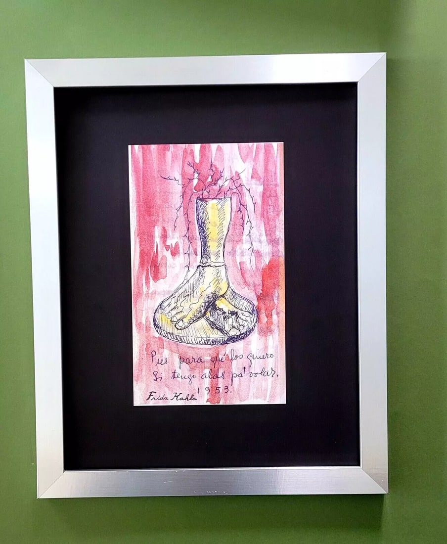 FRIDA KAHLO | Print from Mexico DRAWING FROM HER DAIRY Signed Frida Kahlo Framed: We have for Sale this DRAWING PRINT AFTER FRIDA KAHLO "Drawing of her Personal Dairy" Una Nueva Mirada FACSIMILE SIGNED IN INK PRINT IS 9X6 IN. THIS PIECE WAS ACQUIRED AT MUSEO FRIDA KAHLO IN MEXICO C