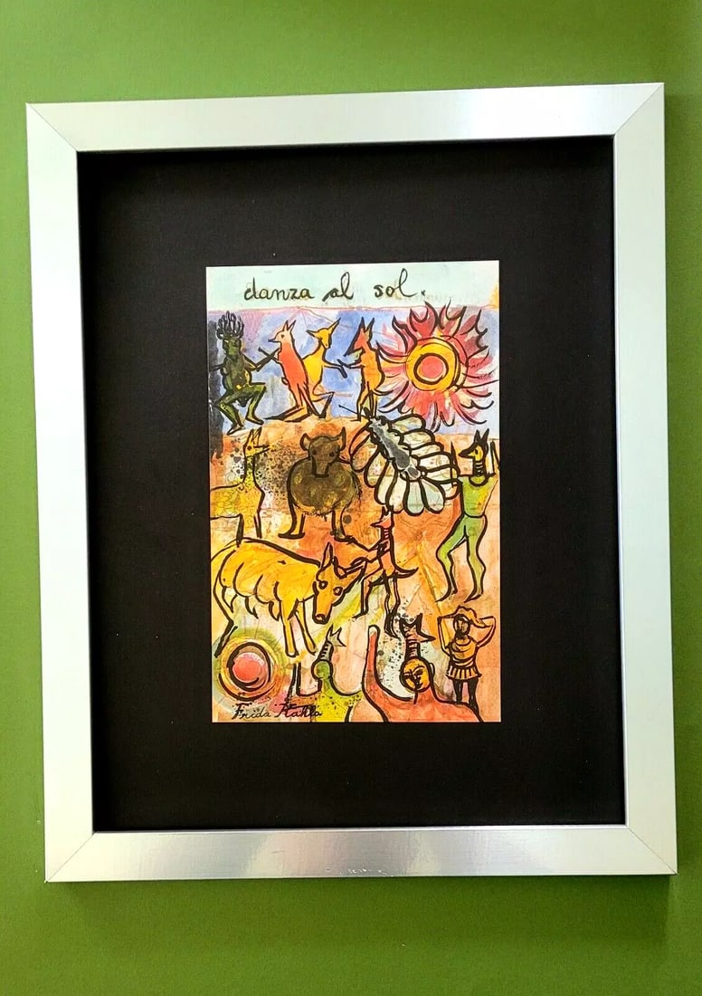 FRIDA KAHLO | Print from Mexico DRAWING FROM HER DAIRY Signed Frida Kahlo Framed: We have for Sale this DRAWING PRINT AFTER FRIDA KAHLO "Drawing of her Personal Dairy" Una Nueva Mirada FACSIMILE SIGNED IN INK PRINT IS 9X6 IN. THIS PIECE WAS ACQUIRED AT MUSEO FRIDA KAHLO IN MEXICO C