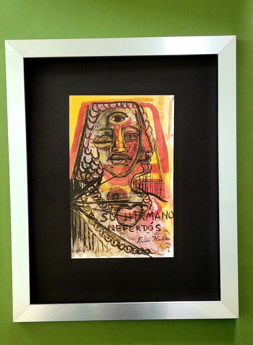 FRIDA KAHLO | Print from Mexico DRAWING FROM HER DAIRY Signed Frida Kahlo Framed: We have for Sale this DRAWING PRINT AFTER FRIDA KAHLO "Drawing of her Personal Dairy" Una Nueva Mirada FACSIMILE SIGNED IN INK PRINT IS 9X6 IN. THIS PIECE WAS ACQUIRED AT MUSEO FRIDA KAHLO IN MEXICO C