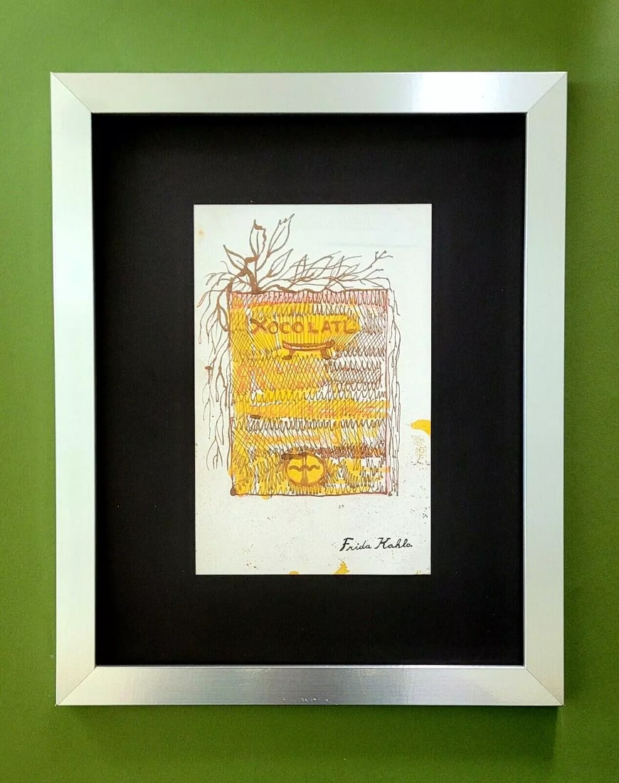 FRIDA KAHLO | Print from Mexico DRAWING FROM HER DAIRY Signed Frida Kahlo Framed: We have for Sale this DRAWING PRINT AFTER FRIDA KAHLO "Drawing of her Personal Dairy" Una Nueva Mirada FACSIMILE SIGNED IN INK PRINT IS 9X6 IN. THIS PIECE WAS ACQUIRED AT MUSEO FRIDA KAHLO IN MEXICO C