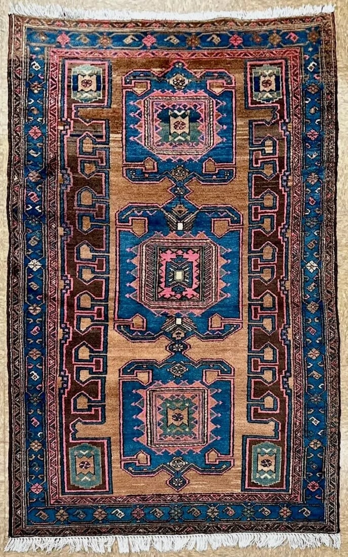 Persian Antique Saveh Hand Knotted Tribal Camel Blue Wool Oriental Area Rug 4'2" x 6'9": Title: Persian Antique Saveh Hand Knotted Tribal Camel Blue Wool Oriental Area Rug 4'2" x 6'9" Description: • Rug Number: H165-6 • Country of Origin: Iran • Style, Design: Persian, S