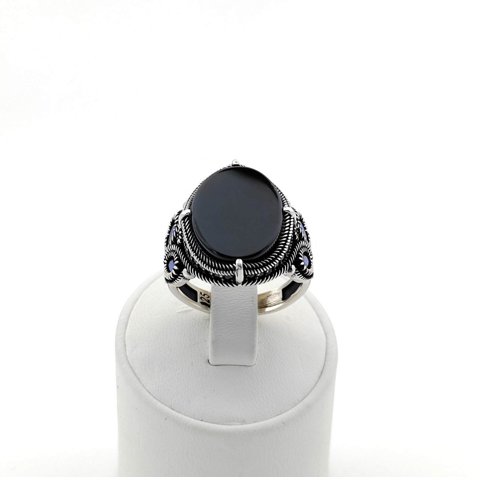 925 Silver Men's Ring with Black Onyx and Blue Zircons (1 of 8)