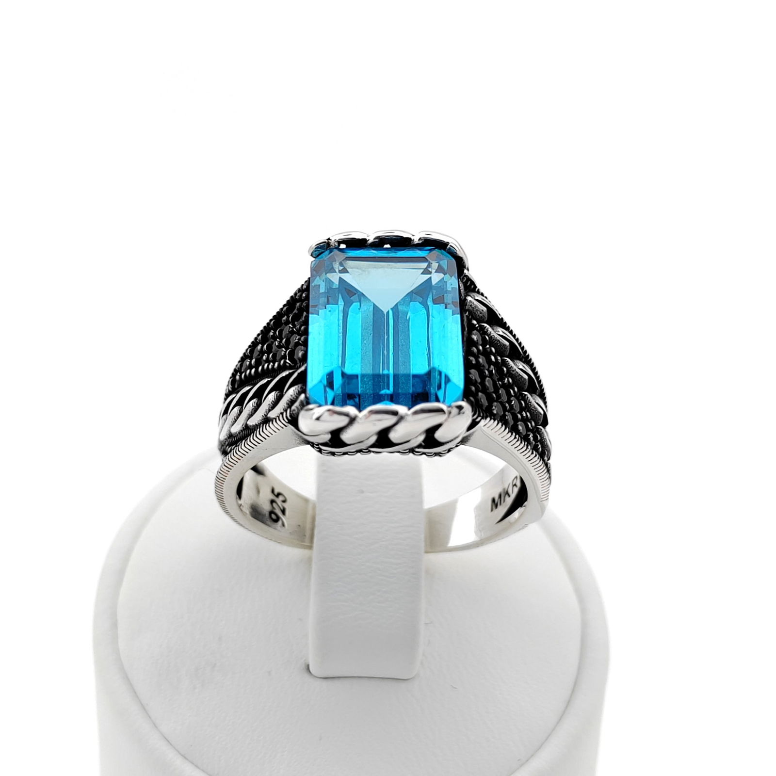 925 Silver Men's Ring with Blue Zircon (1 of 8)