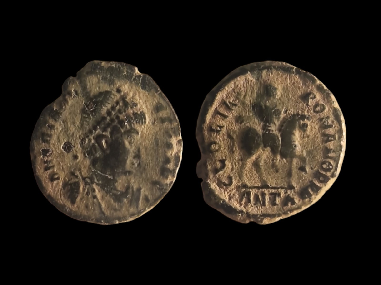Roman Empire - Theodosius I (379-395 AD): Title: Roman Empire - Theodosius I (379-395 AD) Description: Roman Empire - Theodosius I (379-395 AD) Mint: Antioch (ANTA) Obverse: Diademed bust of Theodosius I right. Inscription: "DN THEODOSIVS PF 