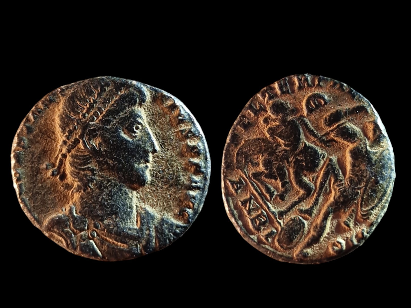 Roman Coin: Constantius II (337-361 AD): Title: Roman Coin: Constantius II (337-361 AD) Description: This heavy maiorina features the laureate bust of Constantius II on the obverse with the inscription "D N CONSTANTIVS P F AVG." The reverse 