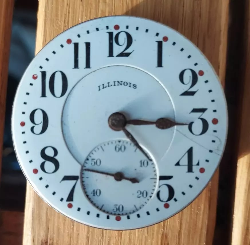 Illinois pocket watch Railroad locomotive face red dot crack NOT BUNN parts: parts. Not running but complete. Measures approximately 1 11/16 " diameter. Shipping: Domestic: Flat-rate of $12.00 to anywhere within the contiguous U.S. International: Foreign shipping rates are det