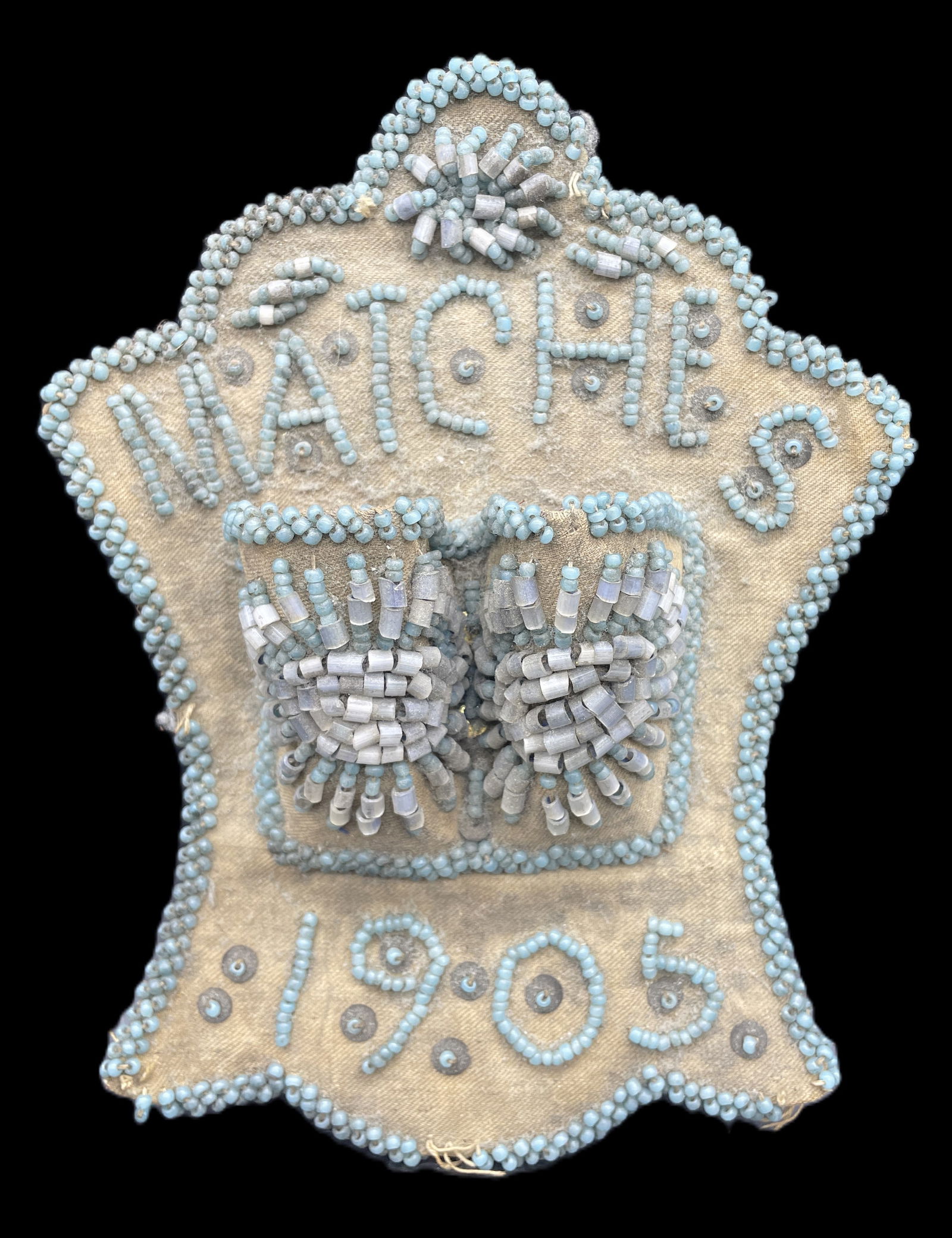 ANTIQUE 1905 NATIVE AMERICAN IROQUOIS BEADWORK WHIMSY BOX MATCH WALL POCKET (1 of 6)