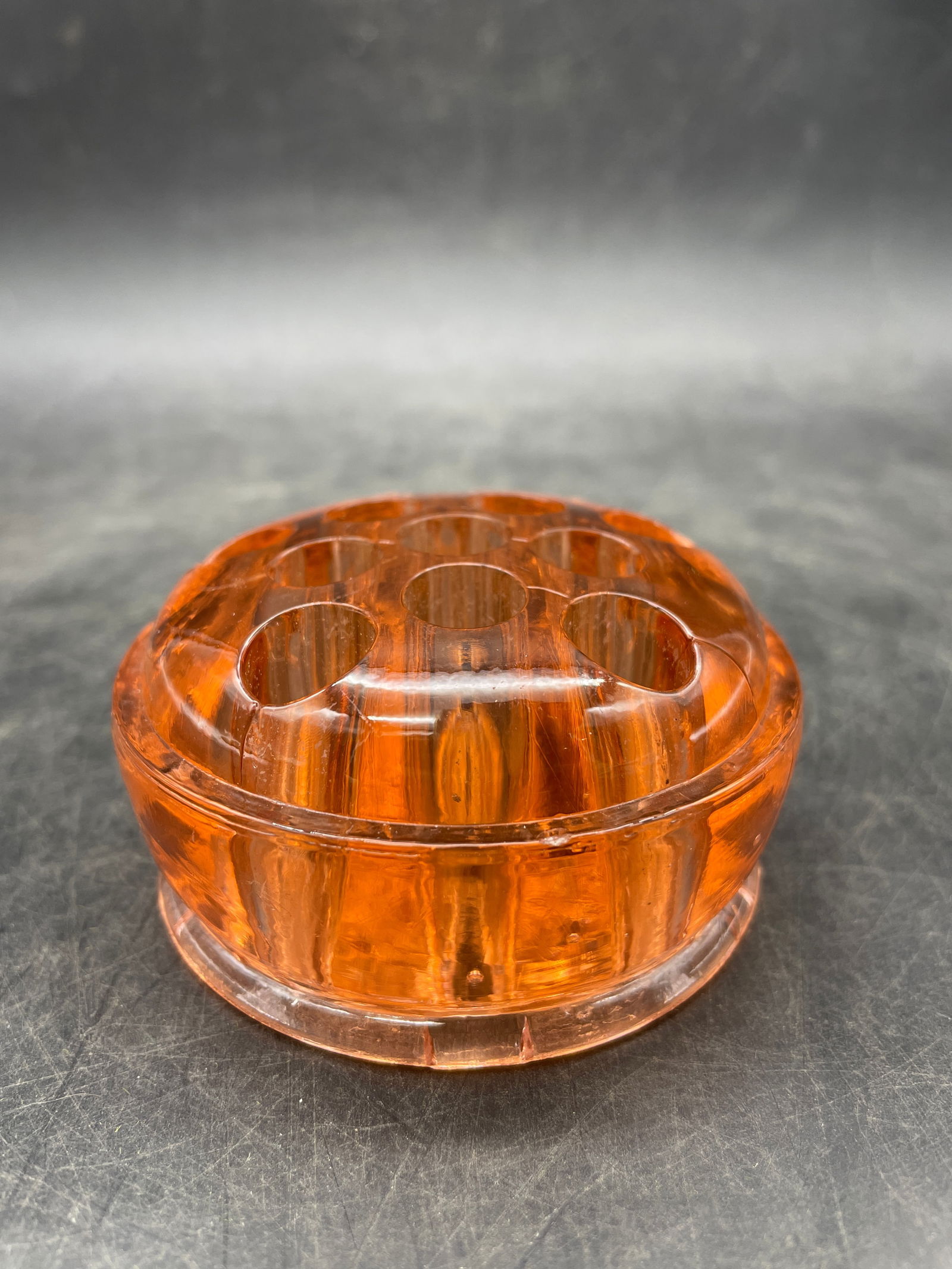 Vintage orange depression glass 12 hole floral frog flower arranging (1 of 8)