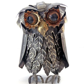 Mid-century Brutalist Metal Owl Sculpture After Curtis Jere circa 1960?s