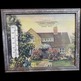 Vintage Advertisement Lithograph Picture of Country Home with Thermometer