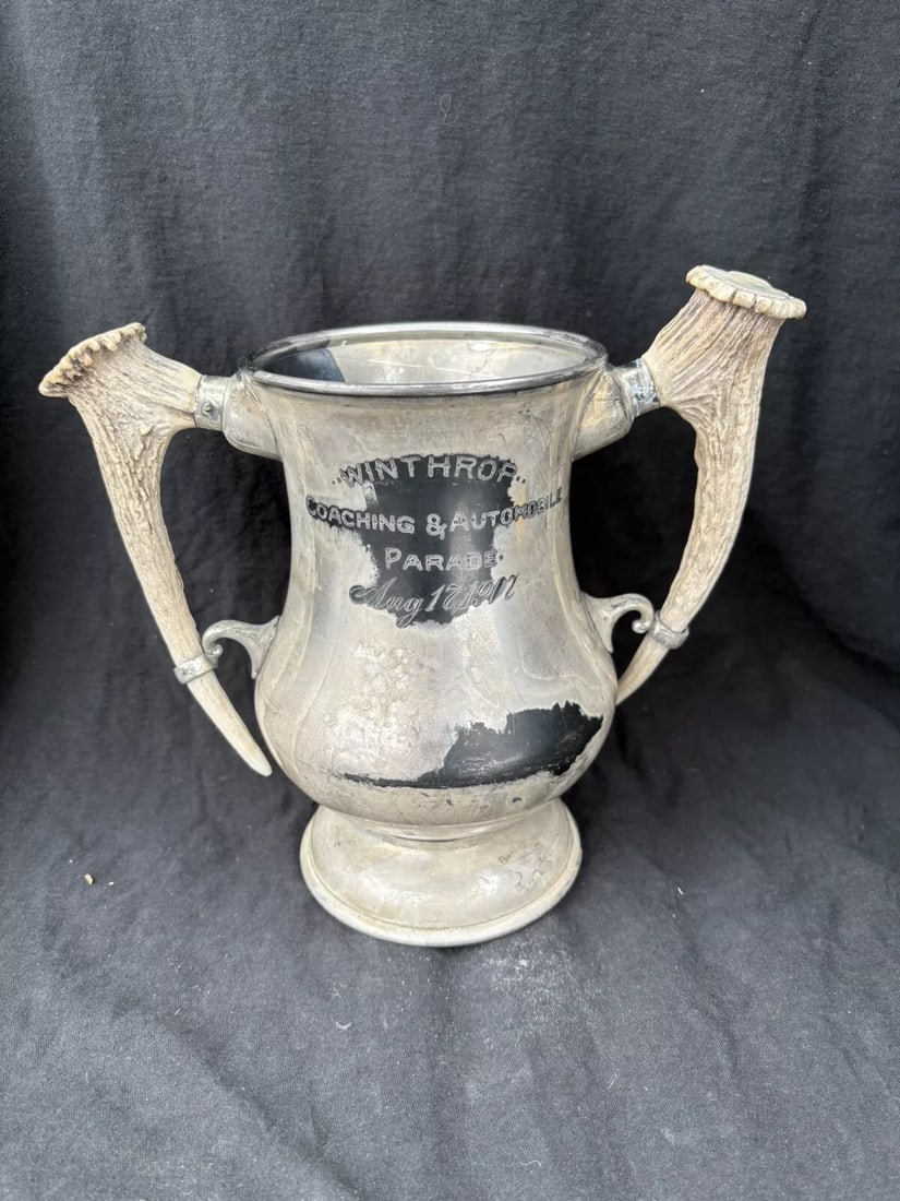 1907 Coacing & Automobile Stag Handled Loving Cup Trophy Winthrop Ma (1 of 6)