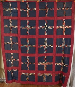 1880's Crosses Quilt Top, Indigo Blue Ground