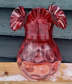Ruby red fenton ? oil gas lamp shade art fluted glass thumbprint