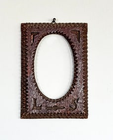 Tramp Art Frame with Oval Opening