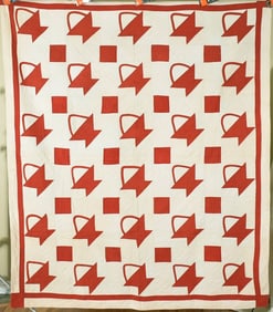 1870's Red & White Baskets Quilt