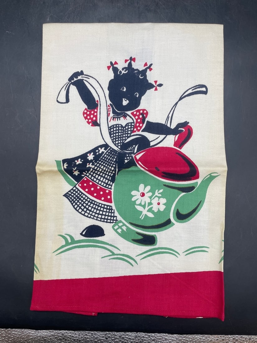 Vintage Black Americana Dish Towel Butler & Lady in Window (1 of 8)