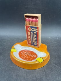 C. D. KENNY TEAS, COFFEES & SUGAR ADVERTISING PREMIUM ASHTRAY W MATCH BOX
