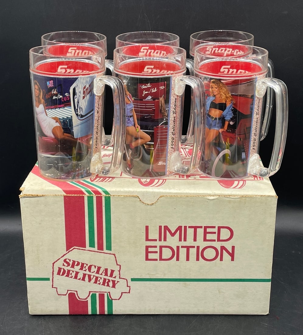 1992 Thermo Serv SNAP ON TOOLS Insulated Mug Cup Set of 6 bikini girls W BOX (1 of 8)