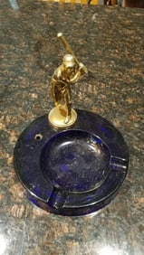 Antique blue glass ashtray baseball batter