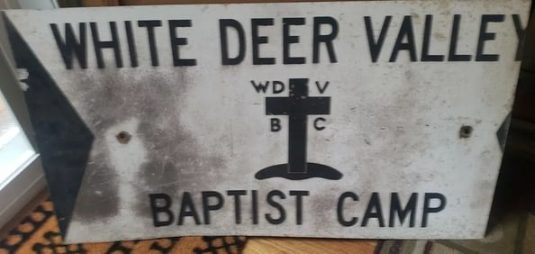 White Valley Baptist Church camp Sign Aluminum 1950.