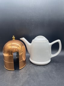 Vintage Ceramic Teapot with Solid Copper Teapot Cozy