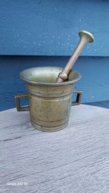 Brass mortar and pestle brass 4" 19th century #94
