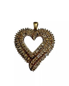 GOLD ON STERLING Silver OPEN HEART Real DIAMOND PENDANT 8g