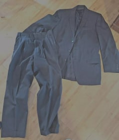 1950s Vintage charcoal / brown pin striped Men?s Suit By Curlee Clothes 40R