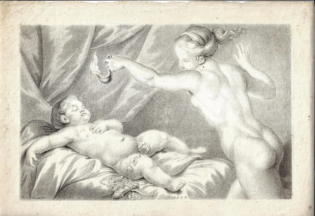 1780 Fine Etching Parizeau Venus and Amor (1 of 3)