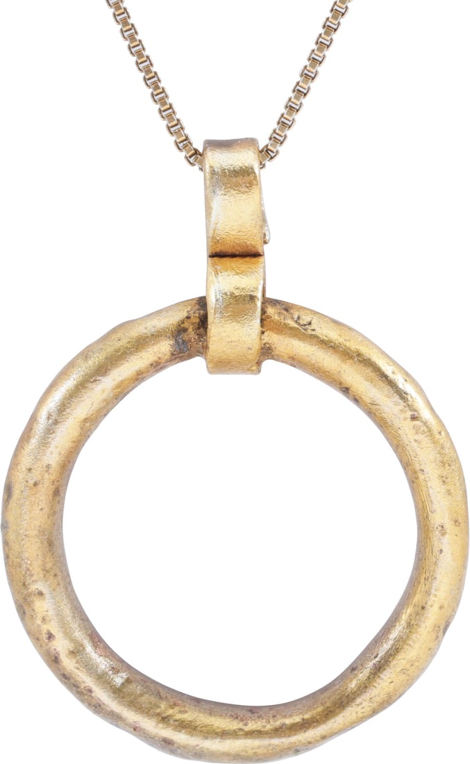 CELTIC PROSPERITY RING NECKLACE C.400-100 BC.: Before the Roman invasion of the British Isles, rings of bronze, silver, and gold were used as a means of exchange, particularly in Ireland. Most exchanges of goods and property were conducted by bart