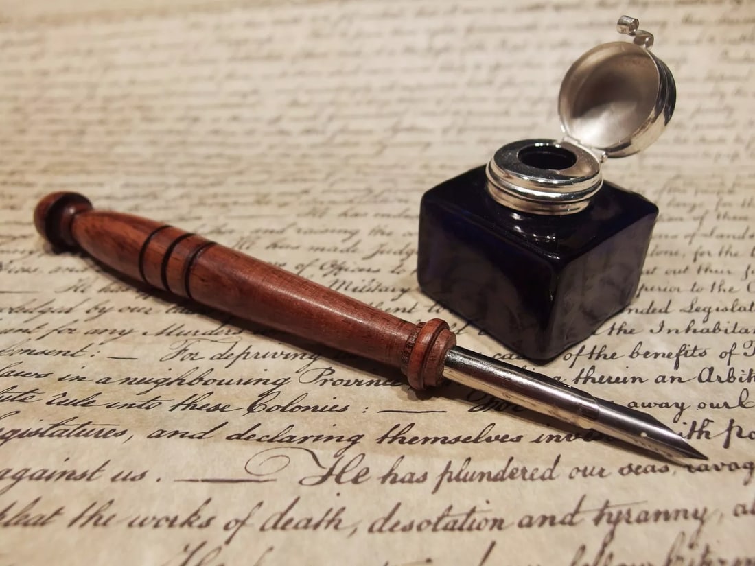 Glass Square Cobalt Blue Inkwell Ink Pot with Dip Calligraphy Pen (1 of 11)