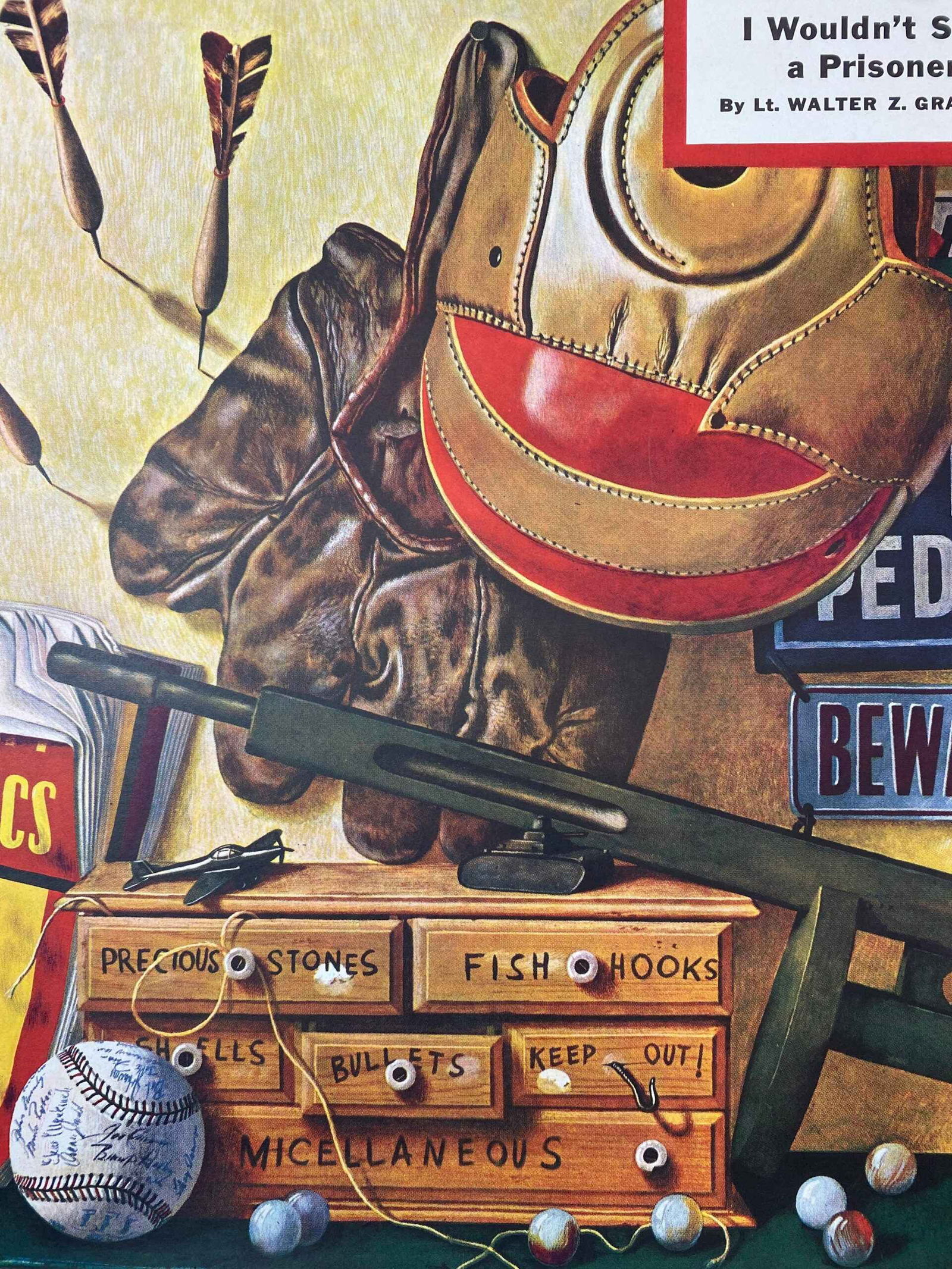 21.5x28 1945 Newstand Poster Saturday Evening Post - Art By John Atherton still Life Of Boys Toys LB: 21.5x28 1945 Newstand Poster Saturday Evening Post - Art By John Atherton still Life Of Boys Toys LB, Please refer to the attached photos to determine the condition of this original vintage item. Note