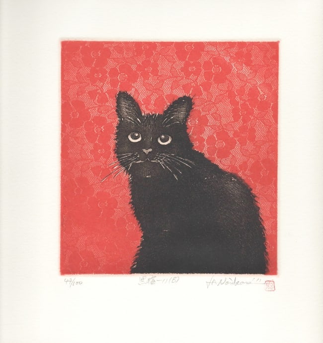 Hiroto Norikane (B. - 1949): Black Cat 11 (B): DescriptionArtist/Title: Hiroto Norikane (B. - 1949): Black Cat 11 (B)Date: 2011Medium: Etching PrintEdition: Limited Edition $47/100Size/Format: The print image measures 5 3/4 X 6 1/4 inches plus mar