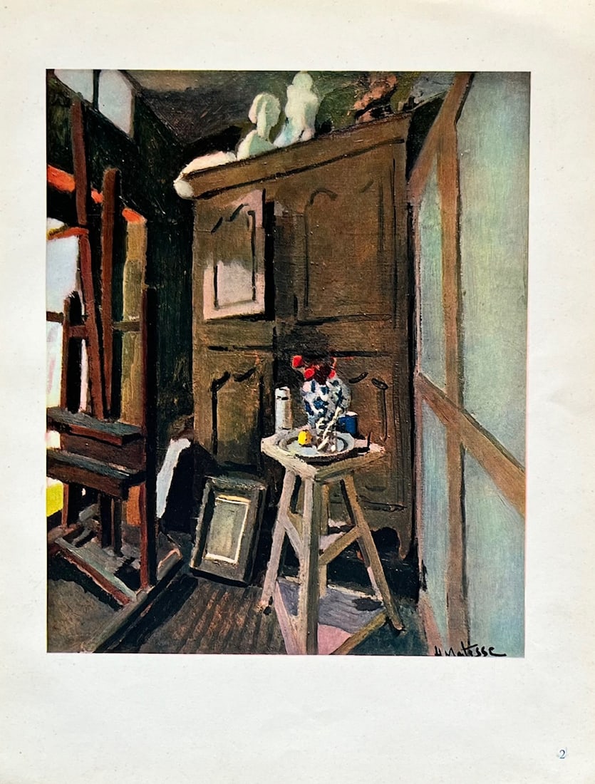 Henri Matisse Engraving 2 Studio interieur 1948: Title: Studio interieur Artist: Henri Matisse (After) Country: France Medium: Engraving Marks: Not signed, not numbered Paper Size: 8.25 x 10.75 inches Printed: by Braun & Cie, France 1948 Prove