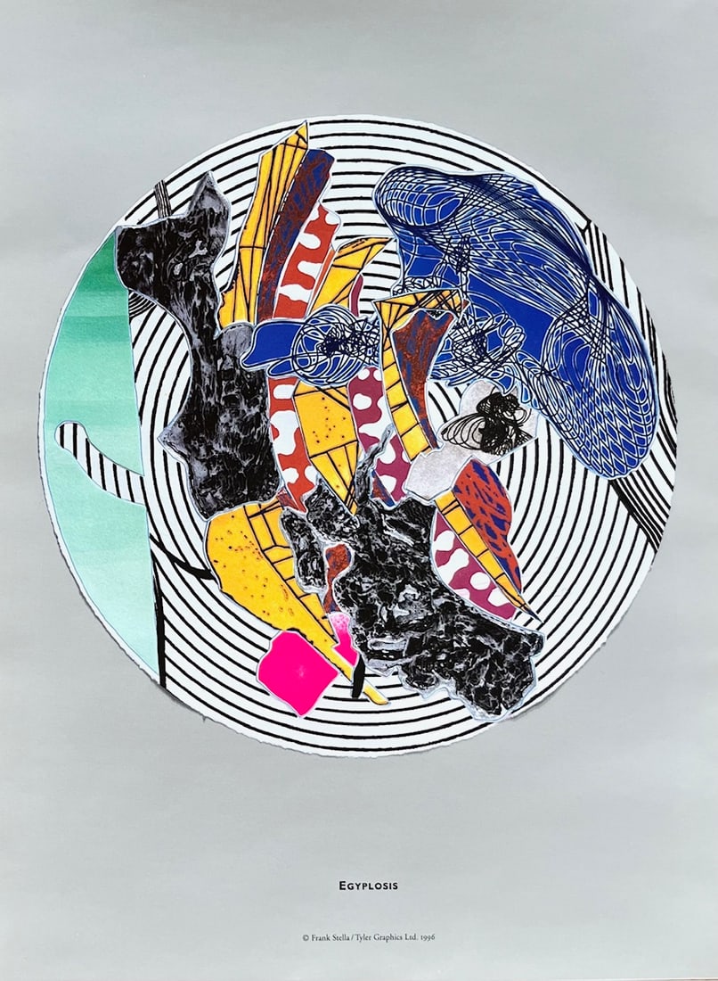 Frank Stella 6 Egyplosis imaginary places II 1996: Artist: Frank Stella Country: USA Title: Egyplosis Medium: Offset Marks: Not signed not numbered Paper Size: 11.75 x 8.75 inch Printed: 1996 by Swan Engraving Co. Provenance: Catalog Imaginary p