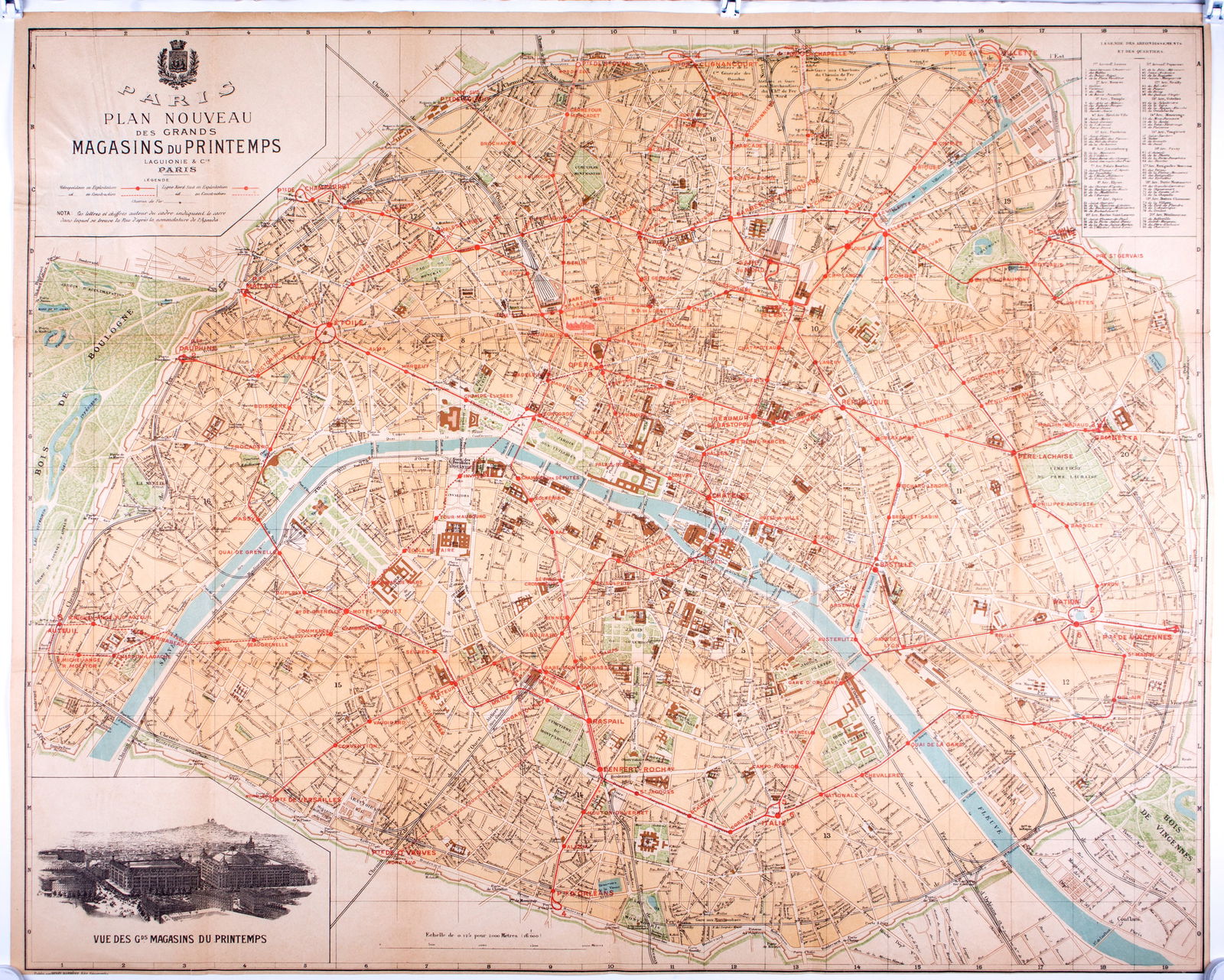 French map Paris 1900 first subway line department store gift (1 of 3)