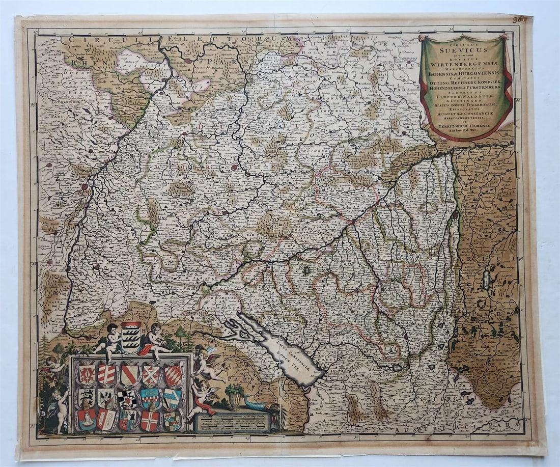 1700s MAP of GERMANY antique WIRTENBERGENSIS MARCHIONATUS BADENSIS BURGOVIENSIS (1 of 6)