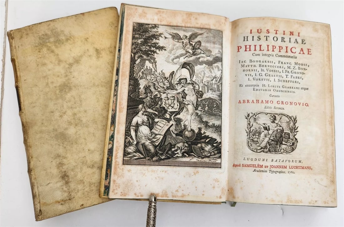 1760 PHILIPPIC HISTORY JUSTIN 2 VELLUM VOLUMES antique Historiarum Philippicarum (1 of 4)
