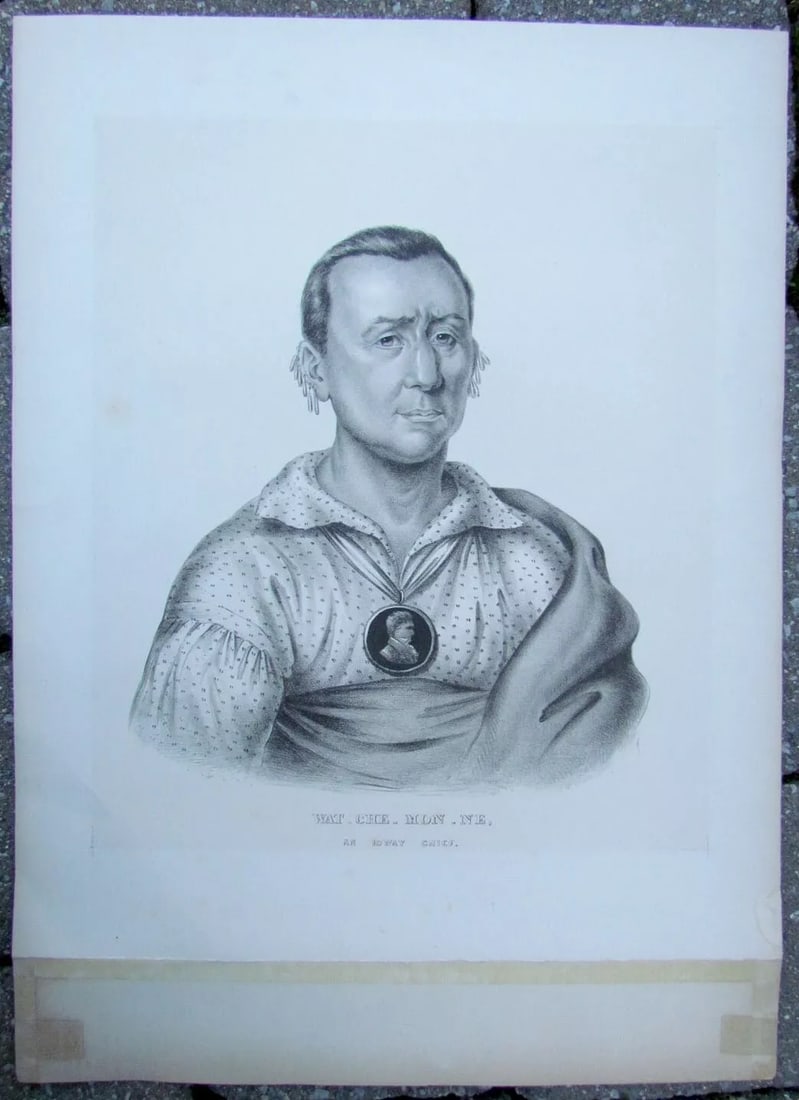 WAT-CHE-MON-NE ORIGINAL ANTIQUE LITHOGRAPH NATIVE AMERICAN IOWAY INDIAN CHIEF (1 of 1)
