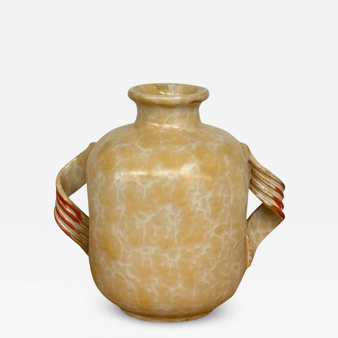 Upsala Ekeby, Swedish Mid-Century Modern, Beige Ceramic Vase, Sweden, 1930s: Upsala Ekeby, Swedish Mid-Century Modern, Beige Ceramic Vase, Jar or Urn, Sweden, 1930s A beige and orange glazed ceramic vase designed and produced by Upsala Ekeby in Sweden circa 1930s. The work has