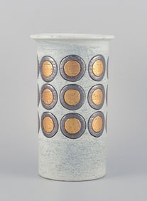 Aldo Londi for Bitossi, Italy, large "Ikano" ceramic vase in retro style. Gray glaze with circle