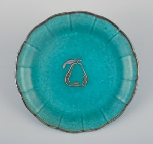 Wilhelm Kåge for Gustavsberg, "Argenta" dish in ceramic. Green glaze decorated with pear in