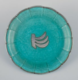 Wilhelm Kåge for Gustavsberg, "Argenta" dish in ceramic. Green glaze decorated with bananas in