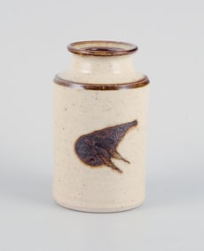 Niels Oluf Thorkelin Eriksen, Danish ceramicist, two unique vases with abstract motifs in sandy and