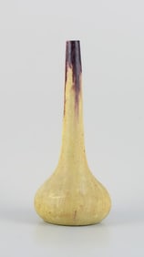 European studio ceramicist, tall narrow-necked unique ceramic vase in yellow and brown decoration.