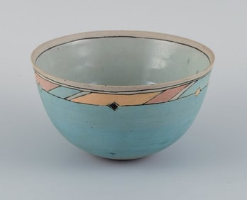 Ane-Katrine von Bülow, Danish contemporary ceramicist. Unique bowl in turquoise with geometric