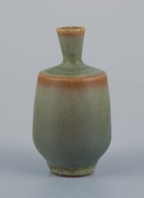 Berndt Friberg for Gustavsberg, Studiohand miniature vase with glaze in shades of green.