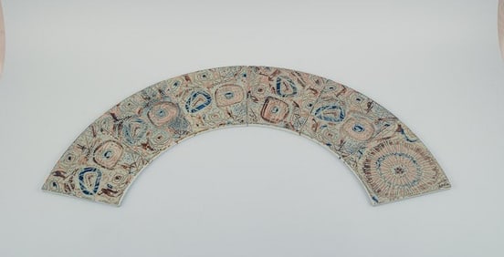 Royal Copenhagen, six Baca faience tiles with patterned glaze in brown, blue, green and sand