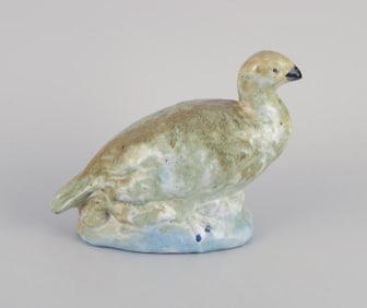 Gudmundur Einarsson (1895-1963). Figure of glazed ceramic in the form of grouse with young.