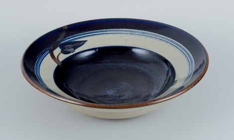 Carl Harry Stålhane for Designhuset, large bowl in earthenware with blue and light glaze.